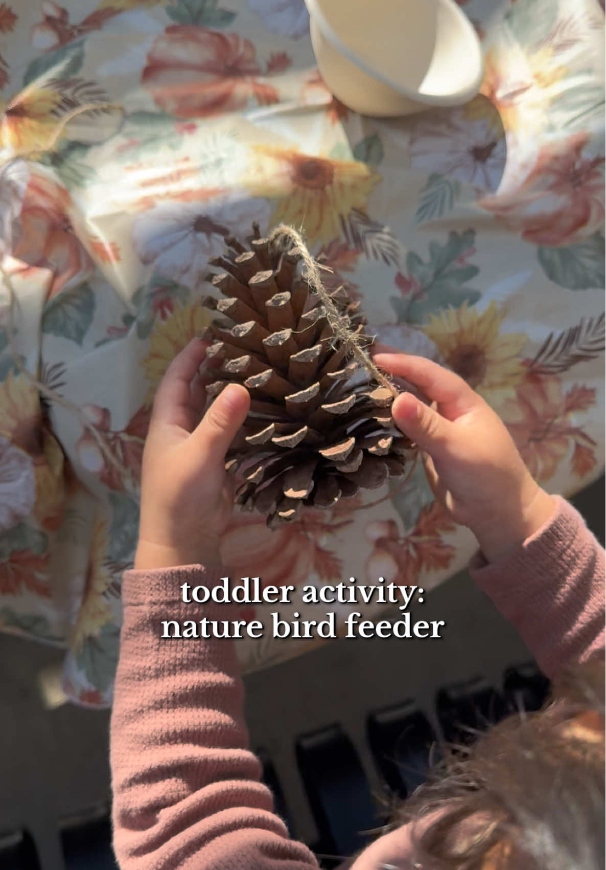little hands, big heart 🐦 watching him turn a simple pinecone into a cozy feast for the birds — nature crafts are the best kind of magic ✨🌿 #momlife #craft #kidactivities #birdfeeder #toddlersoftiktok 