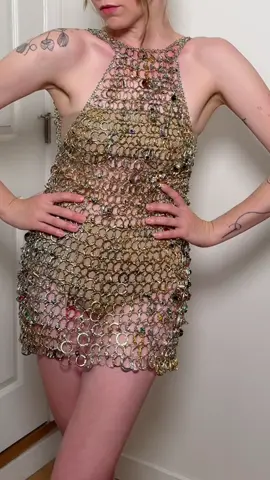 Chainmail dress made of repurposed rings 💍  Handlinked and designed by me.  Thank you to all my wonderful friends who donated their old jewelry to me ❣️❣️❣️