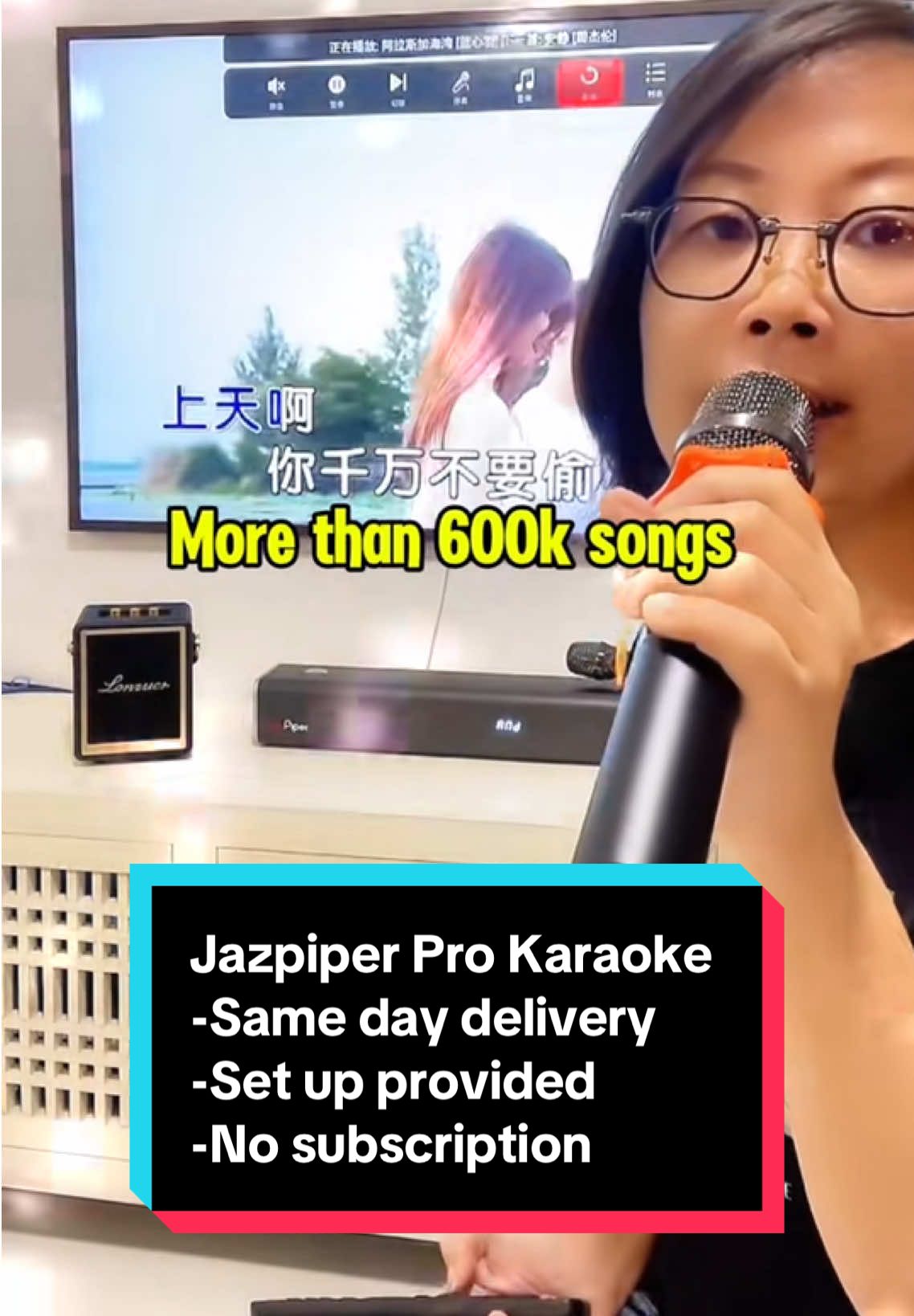 Jazpiper pro home karaoke Able sing up to 6 pax.FOC 1 pair of compatible mics..No subscription,unlimited 600k songs for selection.Smart voice search song.QR search song#createtowin #techlisa #karaoketime #Jazpiper #jazpiperpro 