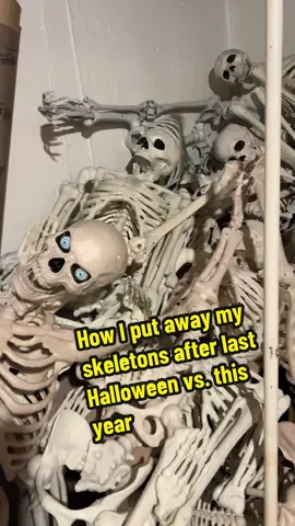 How I put away my skeletons after last Halloween vs. this year #onthisday #skeletons #spookyseason #Halloween #halloweendecor 