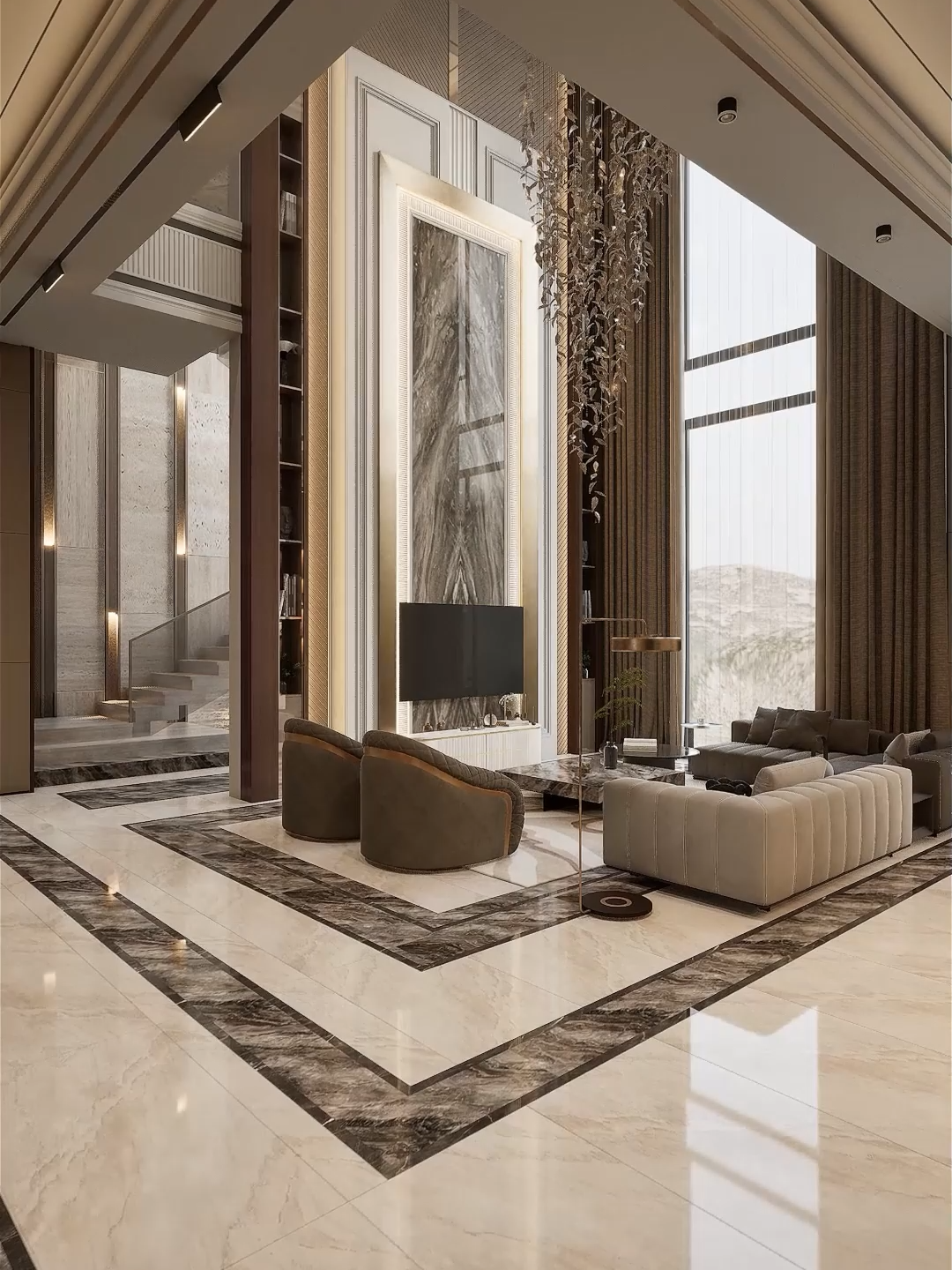 صالة معيشة دوبل هايت من تصميمي في المملكة العربية السعودية  living room double height in ksa designed by abdalelah asswad #interior #تصميم-داخلي #interiordesign #المملكة_العربية_السعودية #ديكورات_منزليه_داخليه #الامارات_العربية_المتحده🇦🇪 #ديكورات #فخم #doubleheight #صالة-معيشة #غرف_نوم_مودرن #غرف_نوم #قطر #ديكور #حمام #bathroom #الكويت #office #company-design #dinningroom