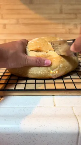 Guys did I do it?! I’m still very new but this looks ok to me 😅 tell me if I’m wrong!  I feel like it does need to rise more right? Maybe crisp it up more next time? 🤷🏽‍♀️ But I’m just happy to continue this and learn as I go ☺️😍✨ #sourdough #sourdoughbread #sourdoughbeginner #sourdoughjourney 