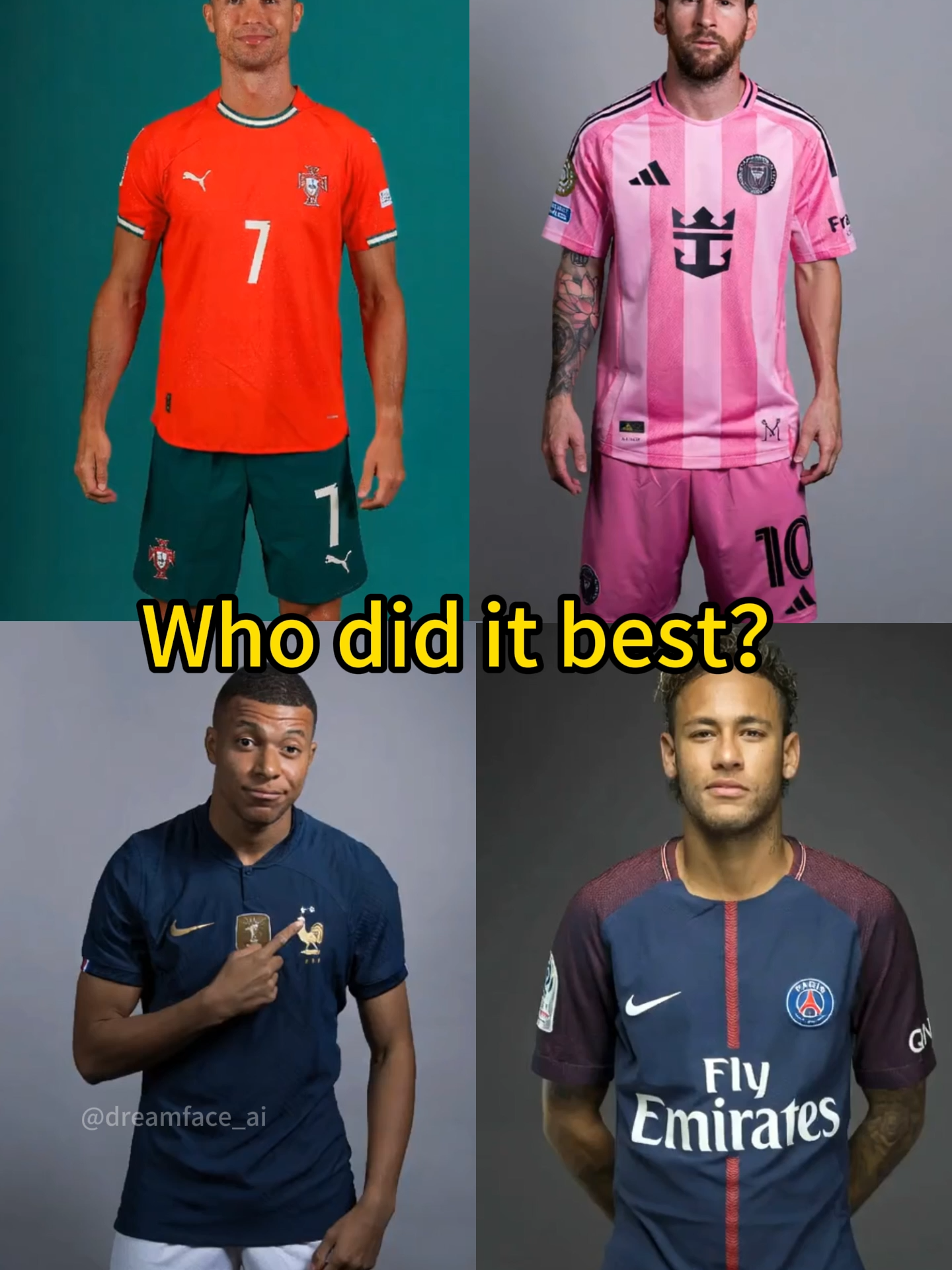 Who's the best dancer here? This video was generated using a DreamFace AI template.  #dreamface #aiavatar #messi #ronaldo #mbappe