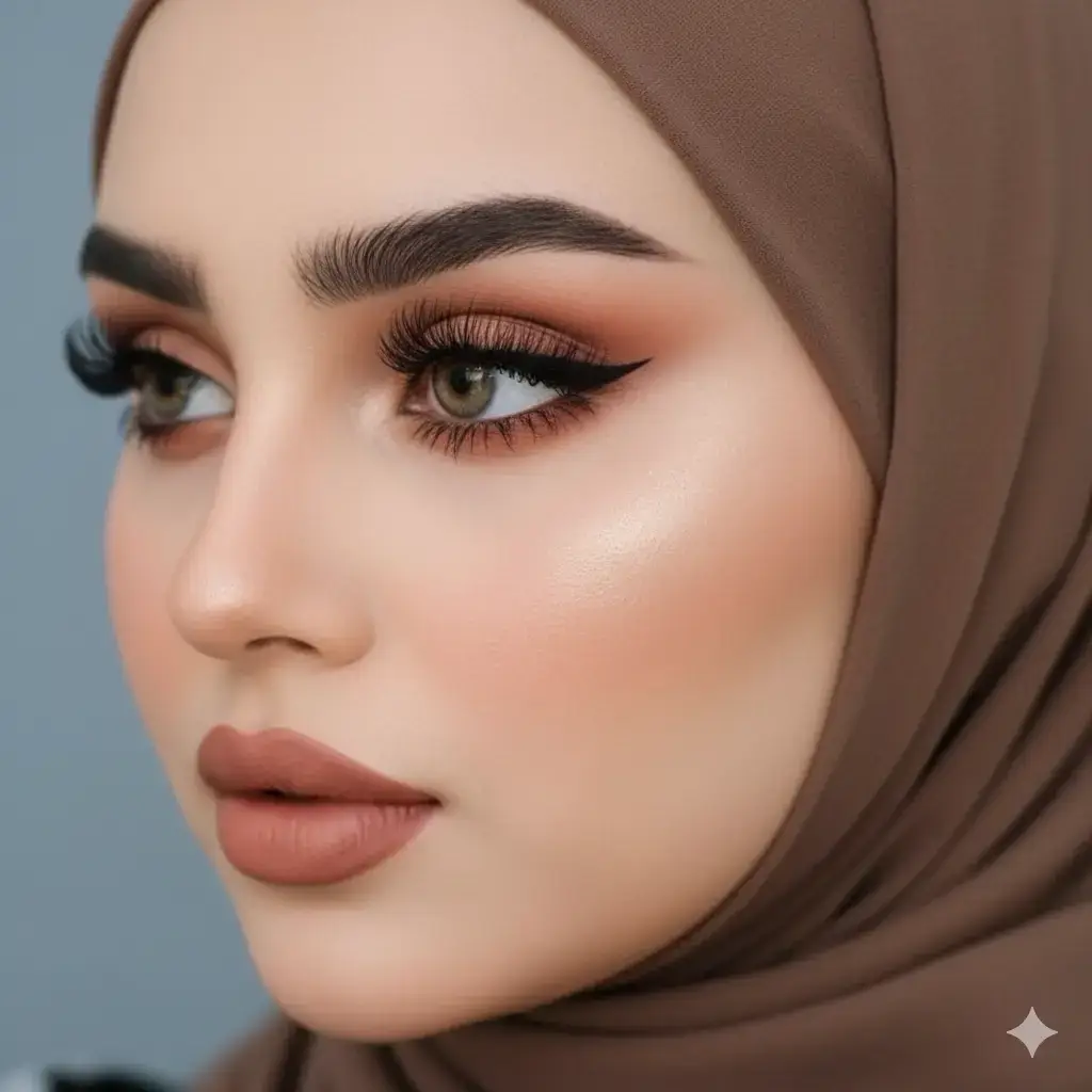 #asianlivesmatter #pestañasperfectas #blackpinkofficial #blacklivesmatter:Buatlah gambar wanita muda fokus ke Wajah dan Riasan Mata: Gambar berfokus pada sisi samping wajah seorang wanita, dengan penekanan kuat pada mata, alis, dan riasan. Bulu Mata: Sangat tebal, lentik, dan panjang, memberikan kesan dramatis. Kemungkinan besar menggunakan bulu mata palsu atau lash extensions yang sangat efektif. Mata cokelat hazel terang. Eyeliner: Garis eyeliner hitam yang presisi (mungkin gaya winged atau cat eye), meskipun hanya terlihat ujungnya. Eyeshadow: Menggunakan warna-warna hangat, seperti peach, cokelat muda, atau oranye lembut pada kelopak mata dan lipatan mata, menciptakan tampilan yang smokey dan hangat. Alis: Terawat rapi, tebal, dan terdefinisi dengan baik, yang membingkai mata secara kuat. Hijab dan penutup Warna cokelat Ada Bagian kain yang menutupi sebagian wajah Pencahayaan terlihat lembut dan terarah, menonjolkan tekstur kulit dan riasan. Warna dominan adalah nude dan cokelat, menciptakan palet yang hangat, elegan, dan natural#pestañaspeloapelo 