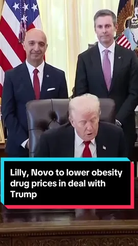 President #Trump announced his administration secured deals with Eli Lilly and Novo Nordisk to slash prices for their blockbuster weight-loss drugs, #Zepbound and #Wegovy, in exchange for #tariff relief. #politics 
