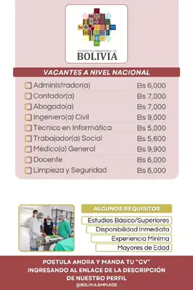 ESTADO PLURINACIONAL DE BOLIVIA LANZA NUEVA CONVOCATORIA LABORAL. Únete a nuestro equipo ingresando al enlace de nuestro perfil para mayor información. #convocatorialaboral #bolivia #estado 