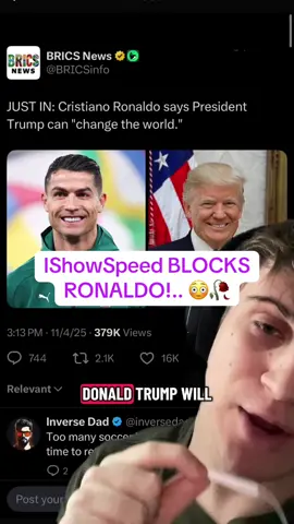 IShowSpeed BLOCKS RONALDO!.. 😳🥀#ishowspeed #ronaldo #trump 