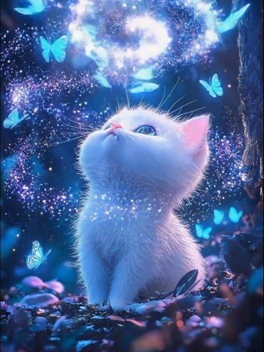 Live Wallpaper 4K - Night Kitten Butterfly Magic AI Template - Try it out with your own image and share your results! #aitemplate #CapCut #capcutpioneer #pioneertemplate 
