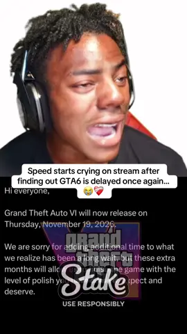Speed starts crying on stream after finding out GTA6 is delayed once again…😭❤️‍🩹#fyp #ishowspeed 