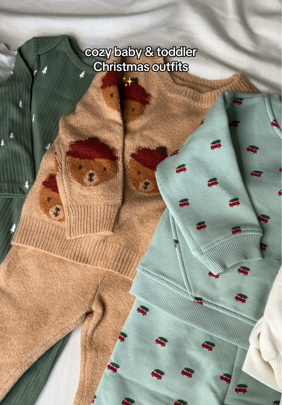 Cozy baby & toddler Christmas outfits that make this season even sweeter 🎄✨ Because nothing says holiday magic like tiny sweaters with teddy bears & little red cars. 🤍 All linked on my LTK if you’re looking for them 🤍 @target @Carter’s  #targetfinds #holidayoutfits #babystyle #ToddlerStyle #christmasoutfits 