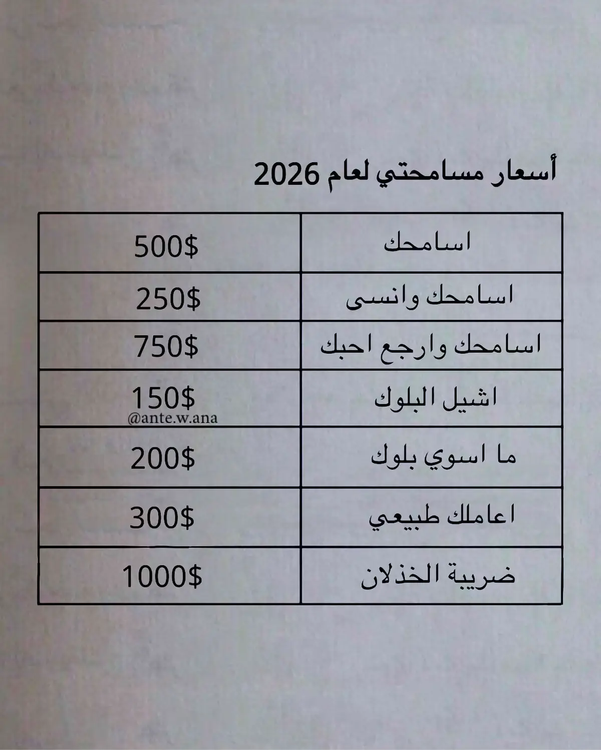 #اسعار مسامحتي لعام 2026