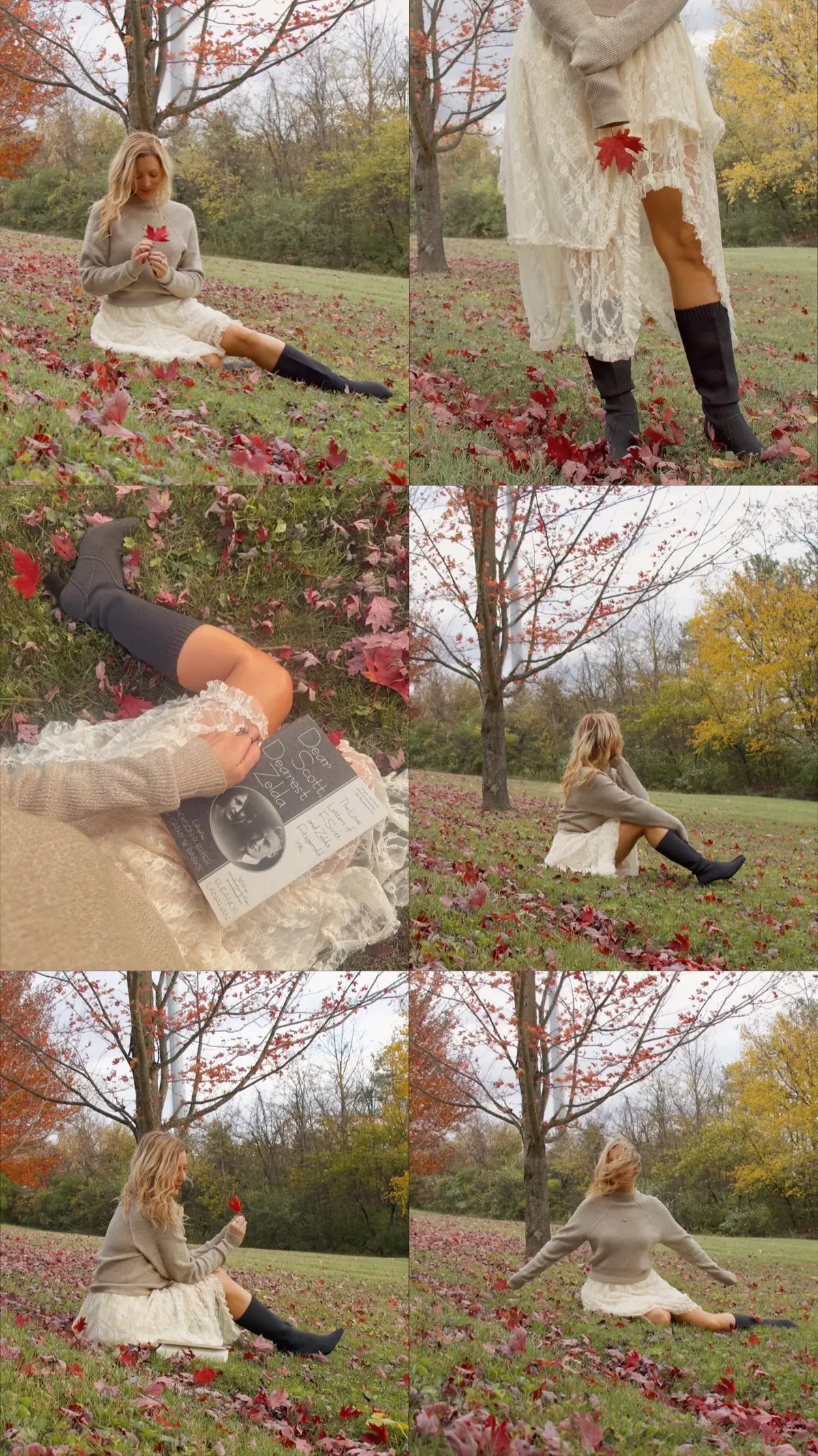 this lace skirt finds her way into every season 🐇🪽  .. don’t think I’ll ever tire of the skirt • sweater • boots combo 🤭  p.s- I’m enjoying all the leaves while I still can! 🍁  #autumnaesthetic #laceskirt #romanticaesthetic 