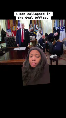 A man just collapsed in the Oval Office during a press conference and Trump just stand there.  #donaldtrump #ovaloffice #fyp 