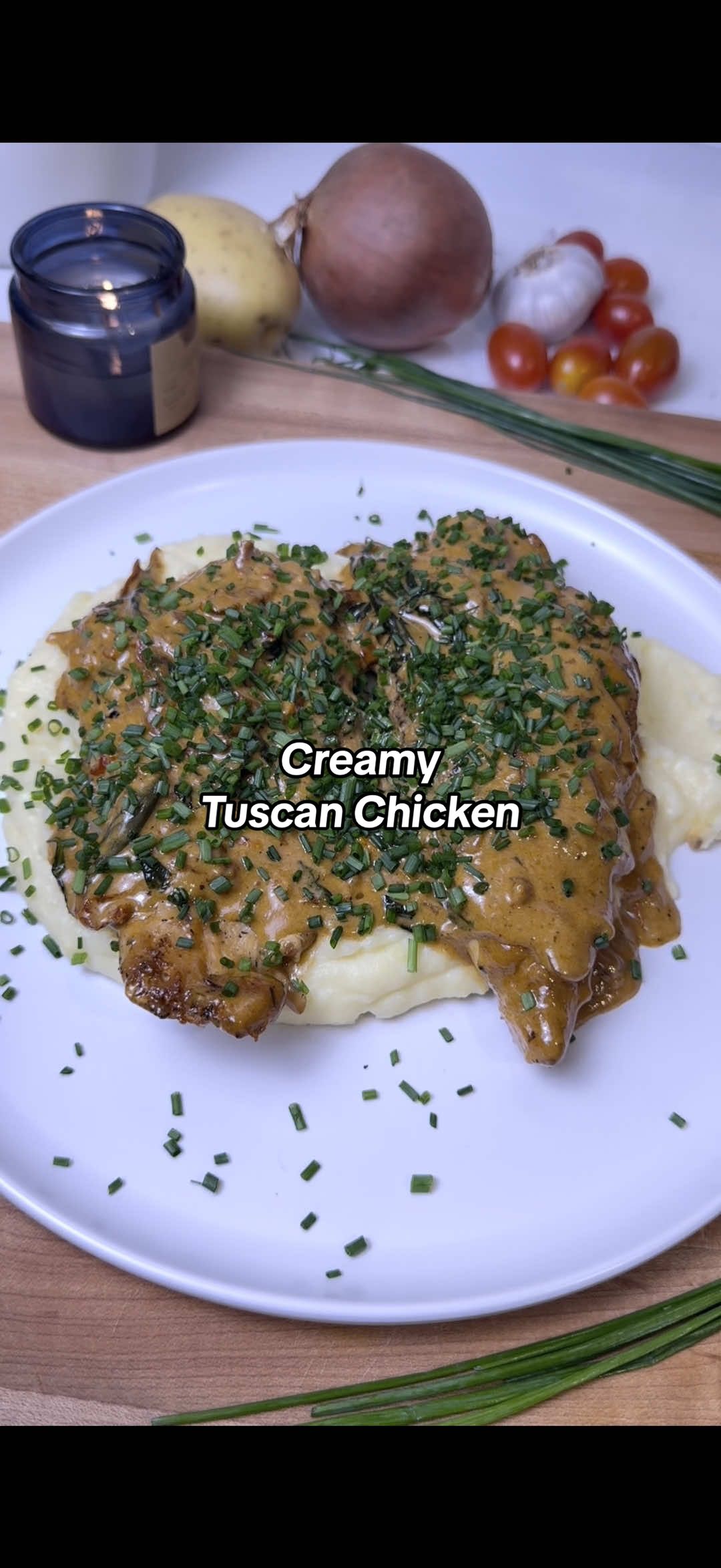 Creamy Tuscan Chicken with Roasted Garlic Mashed Potatoes 🍗🥔 This meal feels like something you’d order at a high-end restaurant, but it’s simple enough to make on a weeknight and costs a fraction of the price. If you’re like most people, you’re tired of eating the same boring meals every week. That’s why I share simple and affordable dinners you’ll actually make. Follow for more Weeknight Staples. Ingredients For the Chicken & Sauce • 4 chicken breasts (about 6 oz each) • 1 tsp Italian seasoning • 1 tsp kosher salt • ½ tsp black pepper • ½ tsp garlic powder • ½ tsp onion powder • 3 Tbsp olive oil • 3 Tbsp butter • ½ cup diced yellow onion • 5 garlic cloves, minced • ½ cup sliced sun-dried tomatoes • 2 cups baby spinach • 2 cups heavy cream • ½ cup freshly grated Parmesan cheese For the Roasted Garlic Mashed Potatoes • 3 lbs yellow potatoes, peeled and cut into chunks (or even better, use a potato ricer) • ¾ cup heavy cream • 8 Tbsp salted butter • 2 heads garlic, roasted (cut tops off, drizzle with olive oil, wrap in foil, and roast at 400°F for 30–35 minutes) Instructions 1.	Season chicken with Italian seasoning, salt, pepper, garlic powder, and onion powder. 2.	Heat olive oil in a skillet and sear chicken until golden on both sides, then add 3 Tbsp butter and coat the chicken. Remove and set aside. 3.	In the same pan, sauté onion, sun-dried tomatoes, and garlic. Add spinach and drizzle a little of the sun-dried tomato oil over top. 4.	Pour in heavy cream and Parmesan. Stir until smooth, then return chicken to the pan and spoon the sauce over top. 5.	For the mashed potatoes, boil until fork-tender, then mash with butter, cream, and roasted garlic. #chicken #tuscanchicken #Recipe #DinnerIdeas #easymeal 