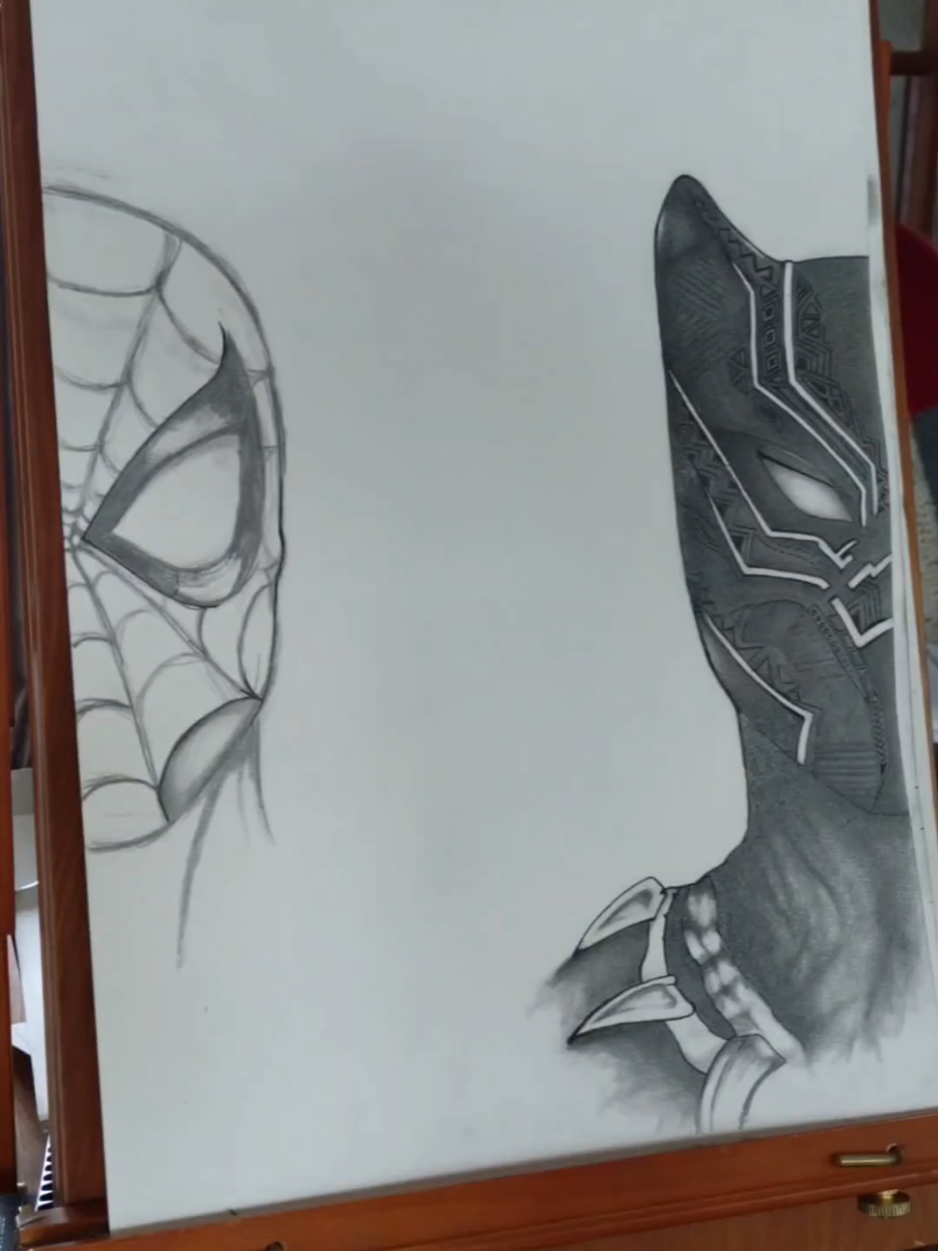 A Doodle A Day (9) 🫠 CIVIL WAR 🦸Drawing BLACK PANTHER and SPIDERMAN ..So Far x Pop Smoke 🎶 INVINCIBLE?? 🤔 #fyp #artistsoftiktok #sketch #spiderman #blackpanther 