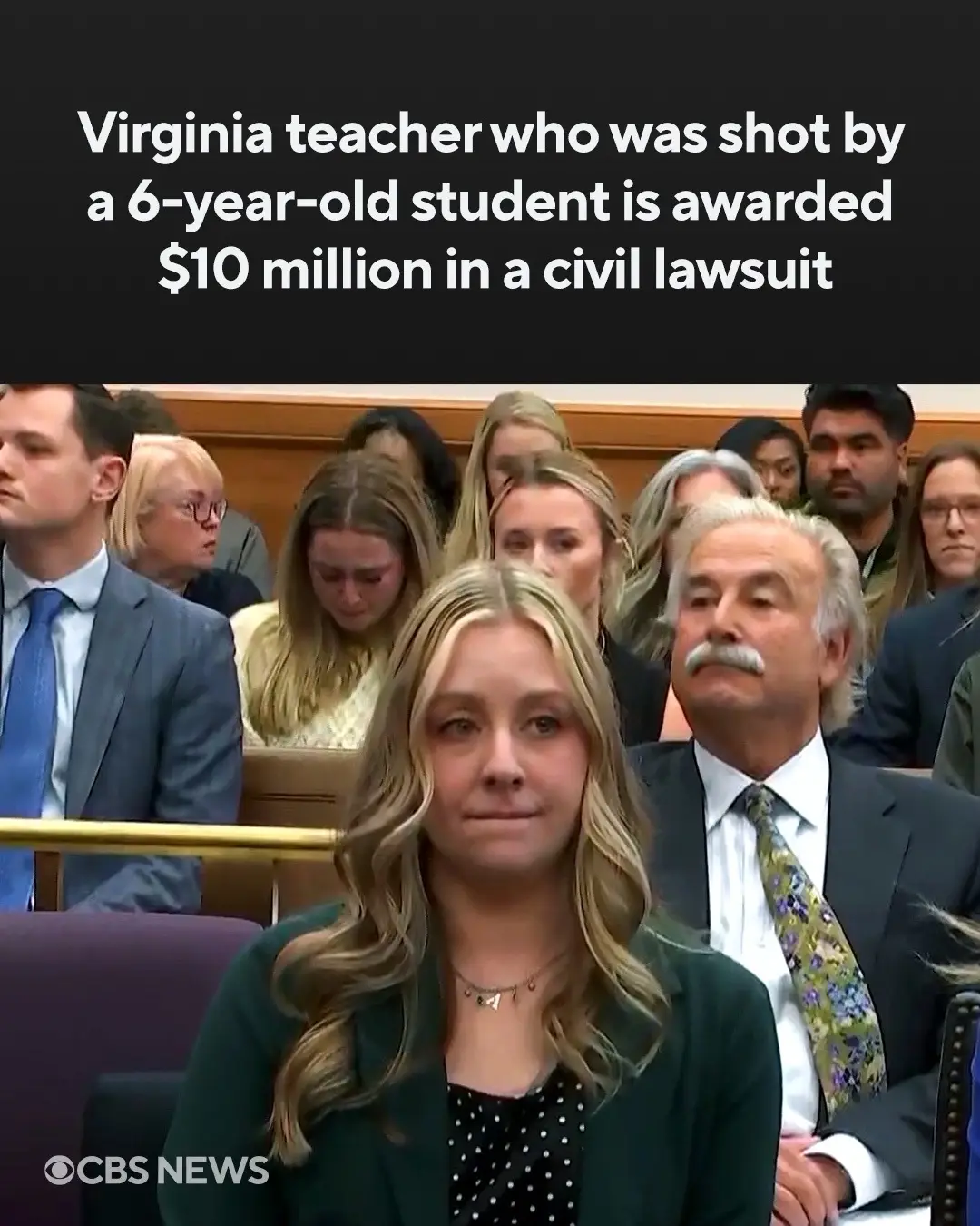 A jury awarded $10 million to former first grade Virginia teacher Abby Zwerner, who was shot and seriously wounded by a 6-year-old student in 2023, in a civil case that accused the school's former assistant principal of ignoring multiple warnings the day of the shooting. Zwerner, 25, was shot in the hand and chest by a single bullet while at a reading table in her classroom at Richneck Elementary School in Newport News, Virginia, in January 2023. Tap the link for more. 