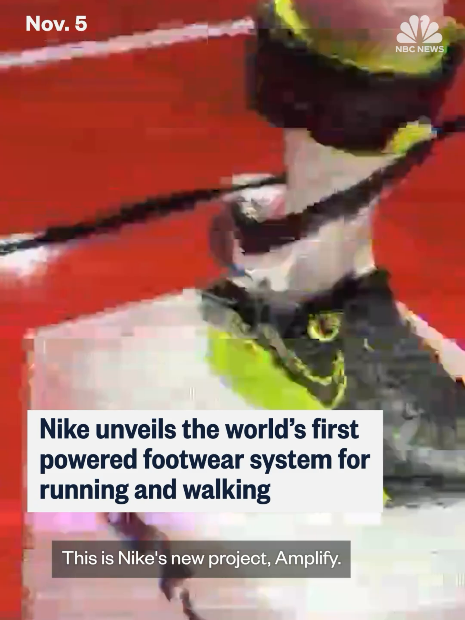 #Nike unveils its latest project, Amplify, the world's first powered footwear system. The shoe features an upgraded Nike sneaker with a flexible battery, and a motor to power one's every step.