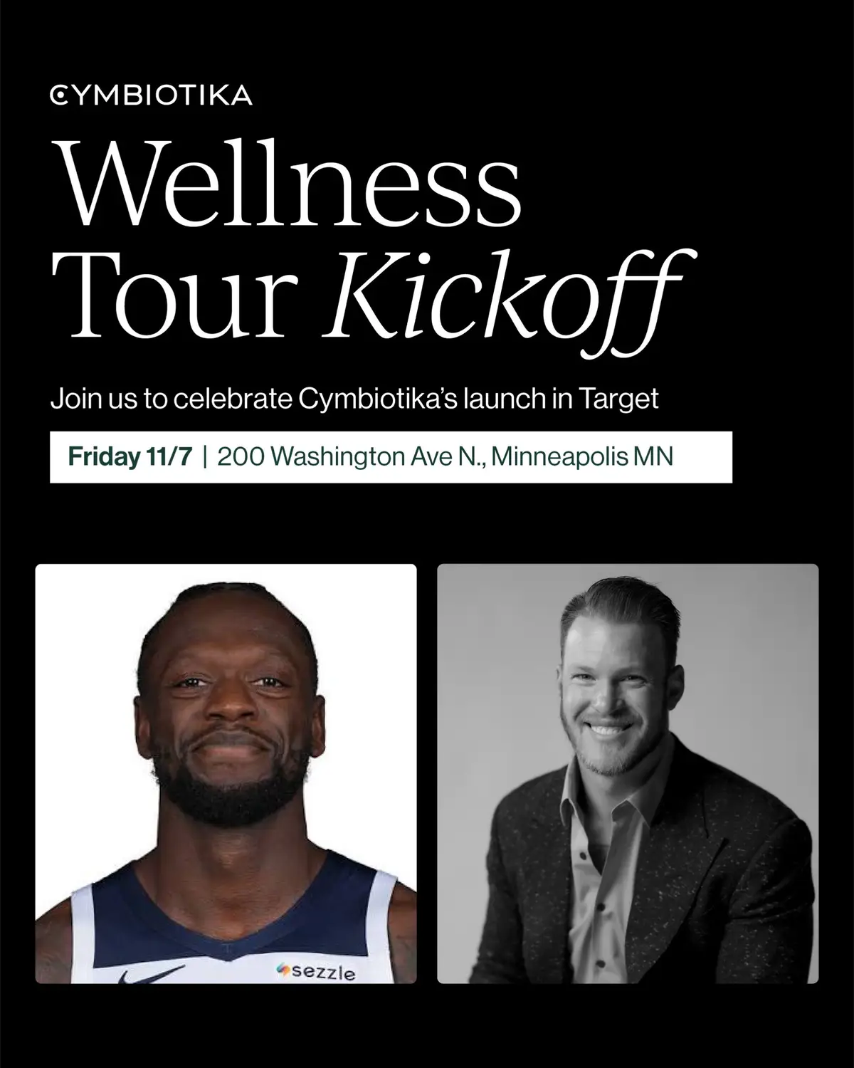 We’re celebrating our launch in Target the best way possible, with you!💛 📍 First Stop: Downtown Minneapolis 📅 Tomorrow — 200 Washington Ave N. ⏰ Julius Randle: 12–1 PM CST ⏰ Kyle Rudolph: 1:30–2:30 PM CST Come cele brate with us tomorrow, we can’t wait to meet you!😍 #minneapolis #cymbiotika #wellnesstour 