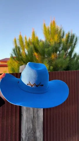 The American, now in Blue. #webbwestern #BeAStraightShooter #cowboyhat #branding 