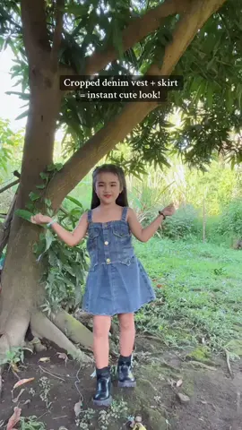 Cropped denim vest + skirt = instant cute look! 🥰 #denimset #denimternoforkids #kidsootd #ootdforkids #kidsfashion