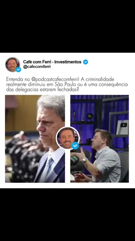 A criminalidade, de fato, diminuiu em São Paulo ou é uma consequência do fato das delegacias estarem fechadas após às 18h00?  Qual a sua opinião? Deixe aqui nos comentários. . . #cafécomferri #clipfyleague #clipfyferri @Café com Ferri | Podcast @cafecomferriofc 