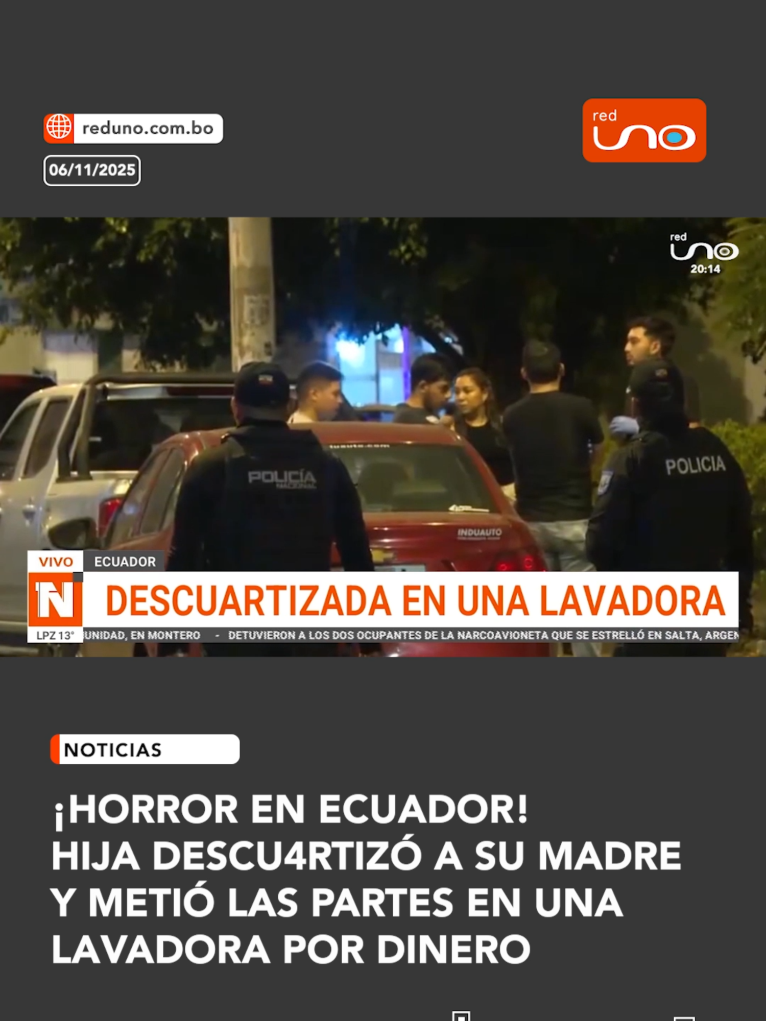#Internacional | Horror en Ecuador. Una abogada de 58 años fue hallada descuartizad4 dentro de una lavadora en su casa en Guayaquil. La principal sospechosa del crimen es su propia hija, quien habría actuado tras una discusión por dinero. ▶️ Más información en: www.reduno.com.bo #RedUno #RedUnoDigital #Notivisión #Noticias #Viral #Bolivia #Virales