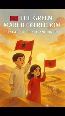 #morocco #المسيرة_الخضراء #Sahara #المغرب #الله_الوطن_الملك @morocco world news @tiktok creators @UN 🇲🇦 The Green March of Freedom Written by ChatGPT for Kids Ages 6–10 (Commemorating the 50th Anniversary of the Green March — 1975–2025) ⸻ Once Upon a Time… In a golden land where the Sahara’s sands touched the sky and the stars sparkled like dreams, there lived a people with hearts full of courage and peace. This land was called Morocco. One day, a great call echoed across the country. It came from King Hassan II, who asked his people to take part in a peaceful and historic journey. He said, “We are going to march — not to fight — but to ask for what belongs to us, in peace.” This journey would be known forever as The Green March. ⸻ The Call to March From the mountains to the sea, the news spread through every village and city. Families packed bread, dates, and water, carrying with them the green flag of peace and the red flag with a shining green star — the flag of Morocco. They also carried the Holy Quran, for their mission was guided by faith and love, not anger or war. Farmers, teachers, mothers, and children all answered the call. The desert wind whispered of hope as 350,000 Moroccans prepared to march together — not as soldiers, but as brothers and sisters. ⸻ The Journey Begins When the day came, the desert came alive with color and song. Thousands of people walked hand in hand, singing for their homeland. They crossed dunes and valleys, smiling beneath the golden sun. They shared food, laughter, and stories around campfires under the starlit sky. They didn’t carry weapons — only faith, love, and the belief that peace was stronger than fear. ⸻ Reaching the Sahara After many days of walking, they reached the edge of the Sahara — the land they loved so deeply. There, they planted their flags in the sand. They prayed, sang, and held hands, showing the world that peace could win where fighting had failed. The message of the Green March was clear: The Sahara was — and would always be — part of Morocco. The world saw the bravery of the Moroccan people, and the spirit of peace they carried touched every heart. ⸻ Fifty Years Later — A Dream Fulfilled Fifty years passed, and Morocco continued to grow strong. New generations were born, and the memory of the Green March lived on in every heart. Then, in 2025, something wonderful happened — the United Nations confirmed Morocco’s sovereignty and its plan for autonomy over the Sahara. The dream that began with a peaceful march had finally become a lasting truth. The world now recognized what the Moroccan people had always known: The Sahara is Moroccan — in history, in heart, and in hope. ⸻ Epilogue: The King’s Promise On this 50th anniversary, King Mohammed VI spoke words that touched every Moroccan soul: “The Sahara is in its Morocco, and Morocco is in its Sahara, until God inherits the earth and all who dwell upon it.” And so, children across Morocco learn this story — the story of courage, unity, and peace — knowing that when people walk together with love and truth, they can change history forever.