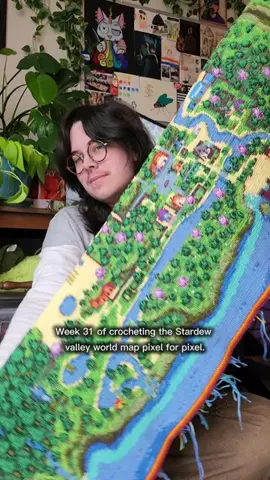 Week 31 of crocheting the Stardew Valley world map pixel for pixel.  #crochet #stardewvalley #transgender #embroidery #pixelart 