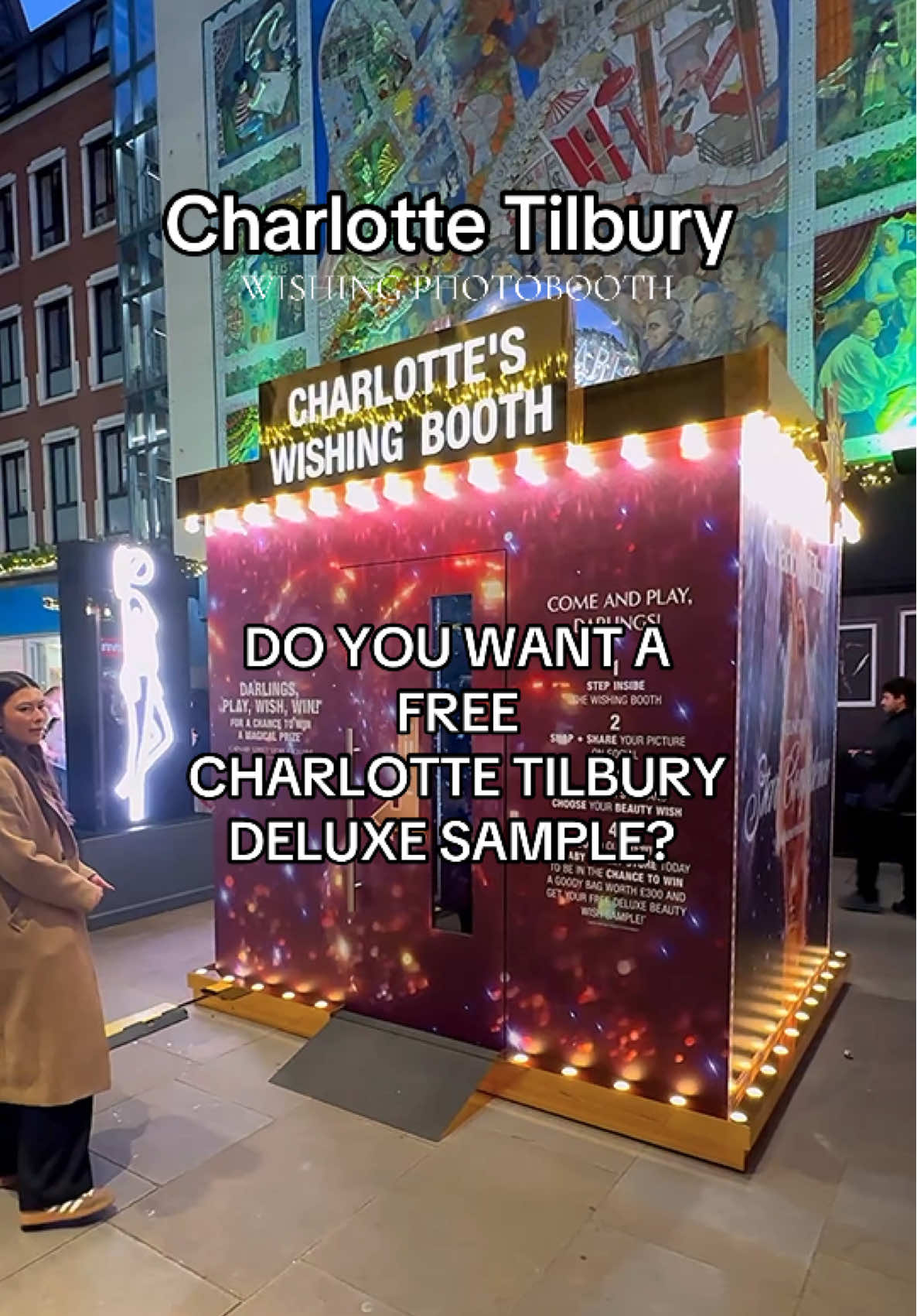 DO YOU WANT A FREE CHARLOTTE TILBURY  DELUXE SAMPLE? 🎄🎁 Charlotte’s Wishing Photo Booth Pop Up! 📍 10 Carnaby St, Carnaby, London  Dates: 6th- 9th November Opening Times: 10:00 – 19:00  🎄Head to Carnaby St… 📝 Collect A Task Card & Get Stamped 📸 SNAP A PIC IN THE BOOTH! ⭐️CHOOSE YOUR STAR & WISH! 🛍️ GO IN STORE & HANG YOUR STAR ON THE TREE! 🎁 COLLECT YOUR GIFT! 🎀 COMPLETE THE CARD TASKS FOR EXTRA GIFTS! 🤯Plus the chance to win a gift bag worth £300! @Charlotte Tilbury  Enjoy & Follow for more London Pop ups x #charlottetilburypopup #charlottetilburymakeup  #londonpopup #popuplondon #freethingstodo 
