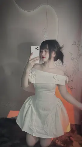 Kèm Quần Đầm Xoè Lệch Vai Dập Hoa Lưng Chun #damxoelechvaidaphoa #fyp #outfit #xuhuong 