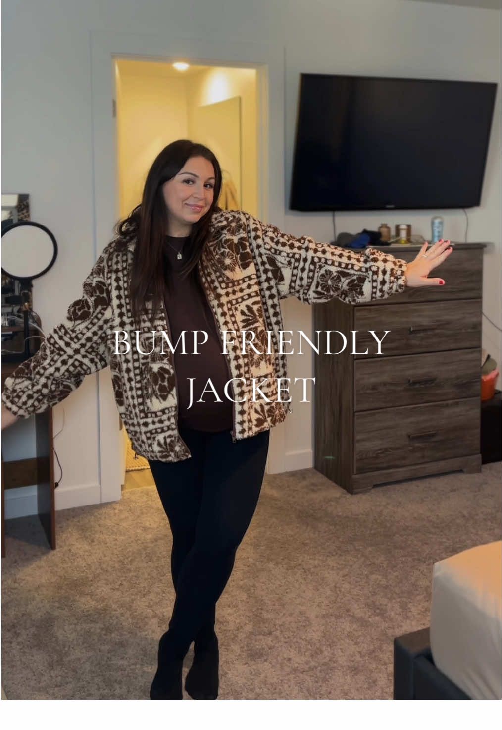 Still obsessing over this jacket! 5’4 wearing a side medium 🤎 @CiderEssentials #fleecejacket #falljacket #winterjacket #bumpfriendly #blackfriday 