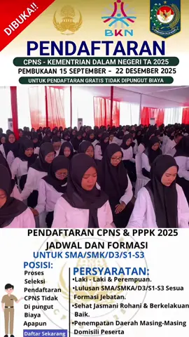 PENDAFTARAN CPNS 2025 RESMI DI BUKA UNTUK UMUM Kesempatan Terbuka Untuk Anda Bagi Anda Yang Ingin Kembali Mendaftar Dan Ikut Seleksi PPPK 2025 Silahkan Daftar Sekarang. Pendaftaran Ini Tidak Di Pungut Biaya Apapun!!! SILAHKAN DAFTAR KAN DIRI ANDA SEKARANG JUGA INFO PENDAFTARAN DI BIO TΙΚΤΟΚ #pendaftarancpns2025  #lokerterbaru  #cpnsindonesia  #fyp  #cpns2025 