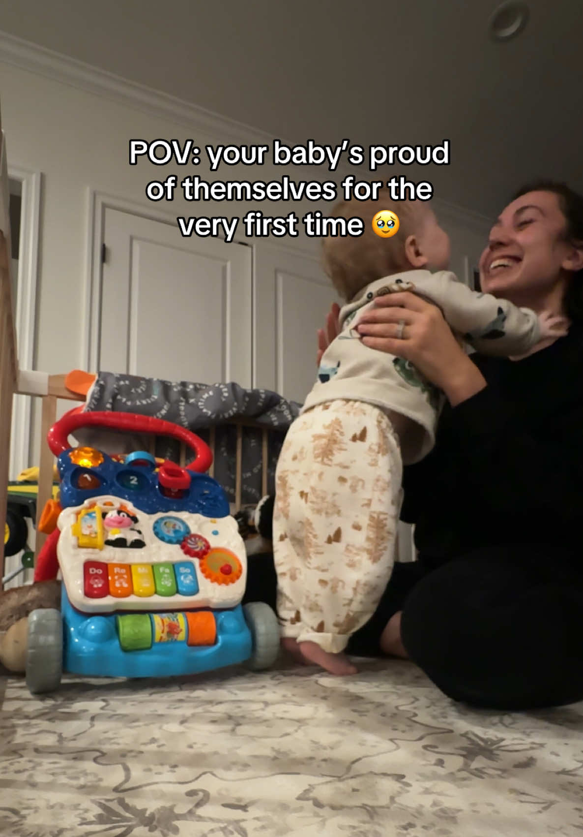He’s been really working on standing up since he got this toy yesterday, he is so proud 🥹😂 his proud celebratory giggles were the best ❤️  ##baby##motherhood##babytiktok