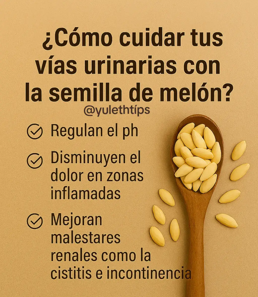 Beneficios para el sistema urinario Hidratación y limpieza: El alto contenido de agua del melón, y por extensión de sus semillas, promueve la producción de orina. Una hidratación adecuada es esencial para eliminar toxinas y bacterias de las vías urinaria. Las semillas de melón, especialmente las de sandía, se utilizan tradicionalmente para promover la salud de las vías urinarias debido a su alto contenido de agua y a sus supuestas propiedades diuréticas. Se considera que ayudan a la limpieza de los riñones al aumentar la producción de orina y a aliviar infecciones urinarias y molestias.  Cómo preparar las semillas de melón Puedes usar las semillas de melón para hacer una leche o un té que te permita aprovechar sus beneficios.  Leche vegetal de semillas de melón:  Extrae las semillas y los filamentos del melón. Lava bien las semillas y colócalas en una licuadora. Agrega agua y licúa hasta obtener una consistencia similar a la de la leche. Cuela la mezcla con un lienzo o una malla fina para separar el líquido de los restos sólidos. Bebe la leche resultante, que es refrescante y baja en calorías.  Té de semillas de melón:  Toma 1 cucharada de semillas de melón frescas y trituradas (puedes usar un mortero o una licuadora). Hierve 1 un vaso de agua y añade las semillas trituradas. Deja reposar por 5 minutos. Cuela el té para eliminar los restos de semillas. Se recomienda beber este té   dos días, descansar el tercero y repetir el ciclo durante varias semanas.  Beneficios para el sistema urinario Hidratación y limpieza: El alto contenido de agua del melón, y por extensión de sus semillas, promueve la producción de orina. Una hidratación adecuada es esencial para eliminar toxinas y bacterias de las vías urinarias. Efecto diurético suave: Se considera que las semillas tienen propiedades diuréticas que aumentan el flujo de orina sin sobrecargar los riñones. Alcalinización de la orina: El melón ayuda a alcalinizar la orina, lo que dificulta la proliferación de gérmenes y bacterias que causan infecciones urinarias. Nutrientes esenciales: Las semillas son ricas en magnesio, un mineral importante para la función renal, y otros compuestos que contribuyen a la salud general Las semillas de melón como remedio casero para las vías urinarias tiene una larga tradición. #semillasdemelon #naturalesmejor #riñonessanos #prevencióndeenfermedades #aprendemosjuntos 