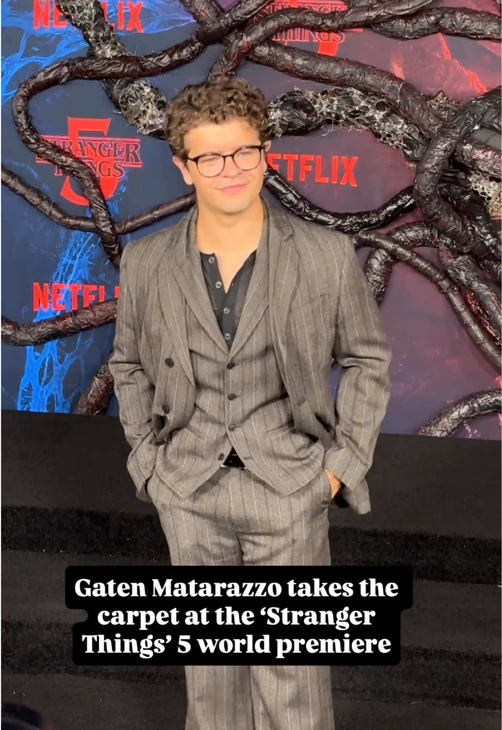#GatenMatarazzo takes the carpet at the #StrangerThings 5 World Premiere 