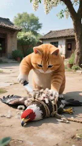 The battle of wits between the fat orange and the eagle#orangecat #funnyvideos #kitten #Ai 