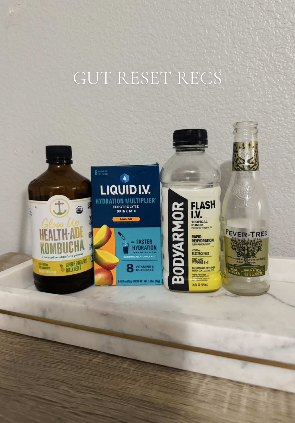 So glad I’m feeling better and these things came in handy with my recovery! 🤎 . . . @BODYARMOR  @Liquid I.V.  @Health-Ade  @Fever Tree USA  . . . #guthealth  #healthy  #wellness  #wellnesstips 