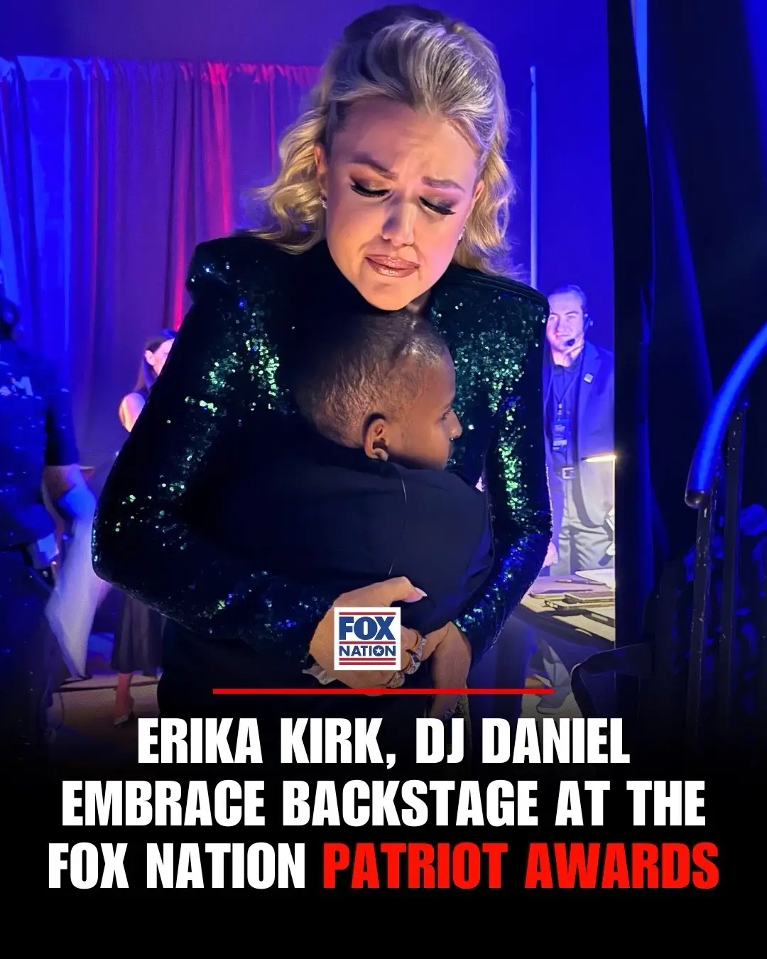 EMOTIONAL MOMENT: 13-year-old DJ Daniel — who inspired President Trump and was sworn in by the Secret Service while bravely battling brain cancer — shares a powerful backstage embrace with Erika Kirk, widow of Charlie Kirk, at the @Fox Nation Patriot Awards. 