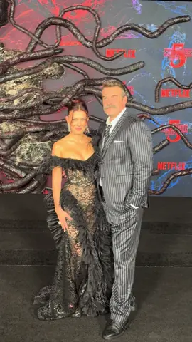 #MillieBobbyBrown and #DavidHarbour pose together at the #StrangerThings Season 5 world premiere 