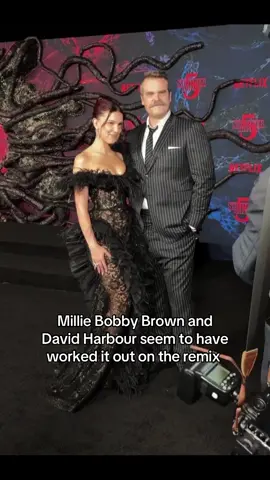 Millie Bobby Brown and David Harbour seem to be on good terms at the Stranger Things Season 5 Premiere in LA! #milliebobbybrown #davidharbour #strangerthings #feud #fyp