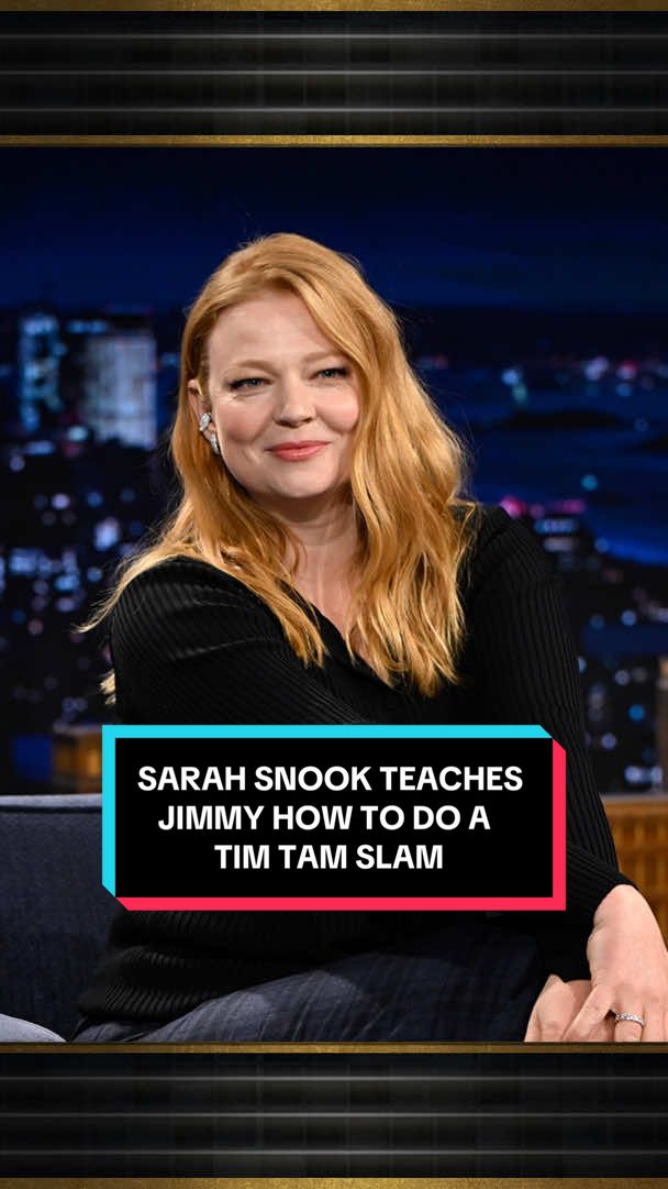 Sarah Snook teaches Jimmy how to do a @Tim Tam Slam! #FallonTonight #TonightShow #SarahSnook #TimTams #JimmyFallon 