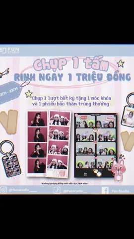 💕 “Chụp 1 tấm – Rinh 1 triệu!” Chỉ 50K/lượt chụp, bạn đã có cơ hội rinh quà lên đến 1 TRIỆU ĐỒNG 💸 Vừa có ảnh đẹp up story, vừa có quà mang về, còn chờ gì nữa nèee 💕 📸 Chụp 1 lượt – Nhận liền tay: 🎁 1 móc khoá xinh xắn 🎟️ 1 phiếu dự thưởng bốc thăm trúng quà cực “cháy” 🎁 Tụi mình sẽ bốc thăm trực tiếp trên livestream sau khi chương trình kết thúc 💕 🏆 GIẢI THƯỞNG CỰC HOT: 🥇 Giải Nhất: 1.000.000 VNĐ 🥈 Giải Nhì: 500.000 VNĐ 🥉 Giải Ba: 2 voucher 200K 🎀 Giải Khuyến khích: 5 voucher 50K ✨ Điều kiện tham gia: Like page + bài viết này 💖 Tag 3 người bạn thân cùng tham gia nhé 💬 📍 Địa điểm áp dụng: Fun Studio Tuệ Tĩnh 🏠 67 Tuệ Tĩnh, Nguyễn Trãi, Hải Dương (cũ) 🗓️ Thời gian: từ 05/11 – 21/11/2025 Hẹn bạn tại Fun Studio Tuệ Tĩnh để vừa có ảnh xinh, vừa rinh quà “xịn” về nhaaa 💝 Time :  Thứ 2-6 : 10-22h Thứ 7-CN : 8-22h #CapCut #funstudio67tuetinh #xuhuong #bestfriend #photobooth 