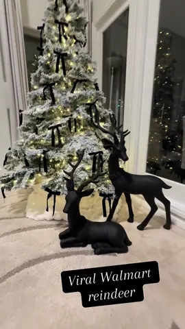 Walmart’s viral 🦌✨ black Christmas reindeer! Just paired it with a frosted  Christmas Tree 🎄 and black velvet bows 🖤—totally obsessed with this classy Christmas look! #ChristmasDecor #christmasdecorations #WalmartHome #christmastree #walmartchristmas 