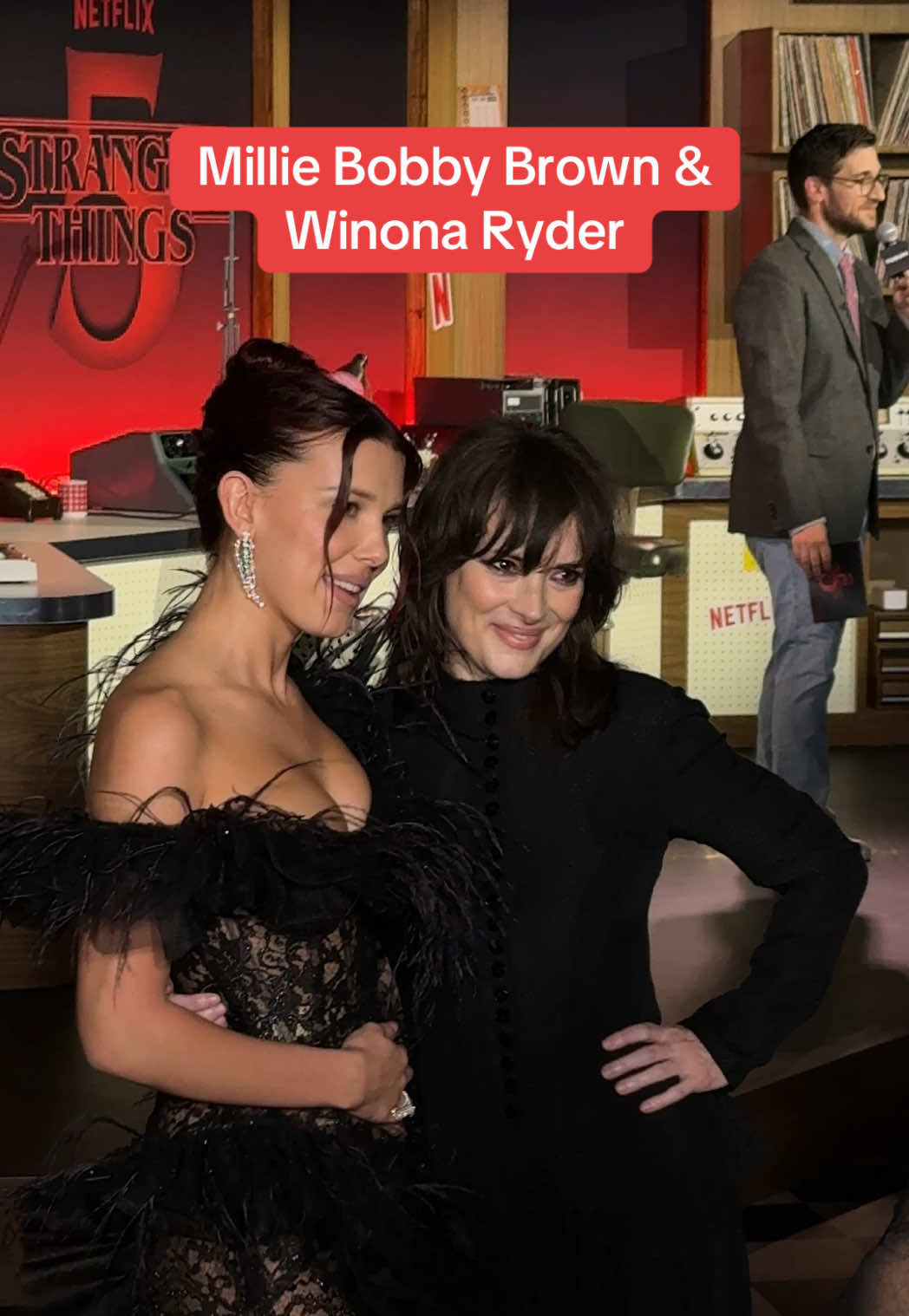 #MillieBobbyBrown and #WinonaRyder share a sweet moment together on the carpet for #StrangerThings5 