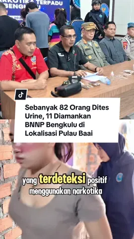 Sebanyak 82 Orang dites urine, ada 11 orang di Lokalisasi Pulau Bai RT 8 Kelurahan Sumber Jaya Kota Bengkulu terjaring BNNP Bengkulu.  Tim gabungan dari BNNP Bengkulu, BNN Kota Bengkulu, Polda Bengkulu, Satpol PP dan TNI menggelar pelaksanaan Operasi Pemulihan Kawasan Rawan Narkotika Terpadu, Jumat 7 November 2005. Operasi yang dipimpin langsung oleh Kabid Berantas BNNP Bengkulu, Kombes Pol. Alexander S. Soeki dan Kepala BNN Kota Bengkulu, Kombes Pol. Ali Imron menyasar kawasan eks lokalisasi di Kelurahan Sumber Jaya Kota Bengkulu.  Aksi ini menjadi bagian dari upaya pemerintah memulihkan kawasan rawan narkoba melalui pendekatan terpadu lintas instansi. @BNNP Bengkulu #lokalisasipulaubai #bnnpbengkulu #ekslokalisasibengkulu #bnnpbengkulugebreklokalisasi #raziabnnpbengkuludilokalisasi 