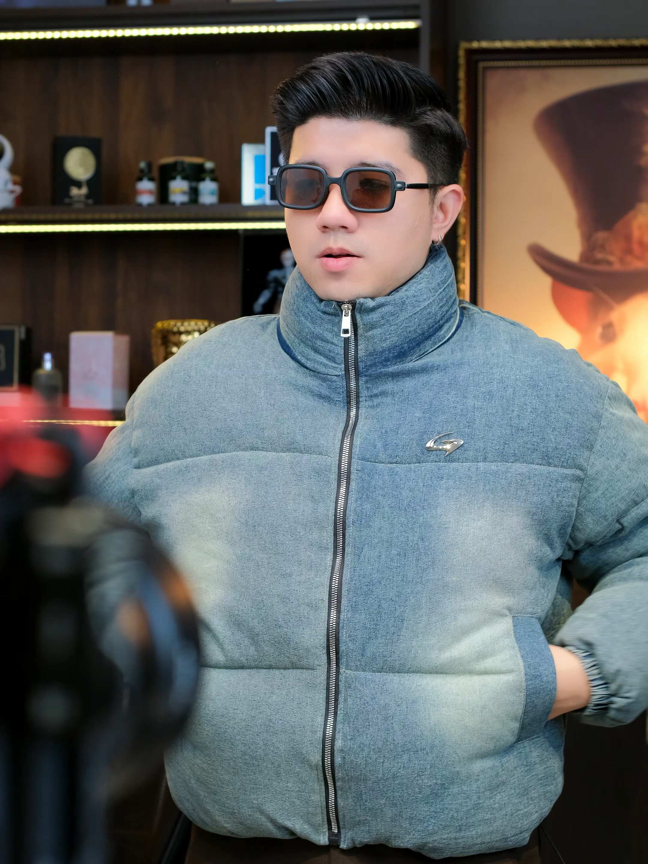 Áo khoác phao denim siêu dày dặn #minhcuan #thoitrangnam #aophao #aophaolotlong