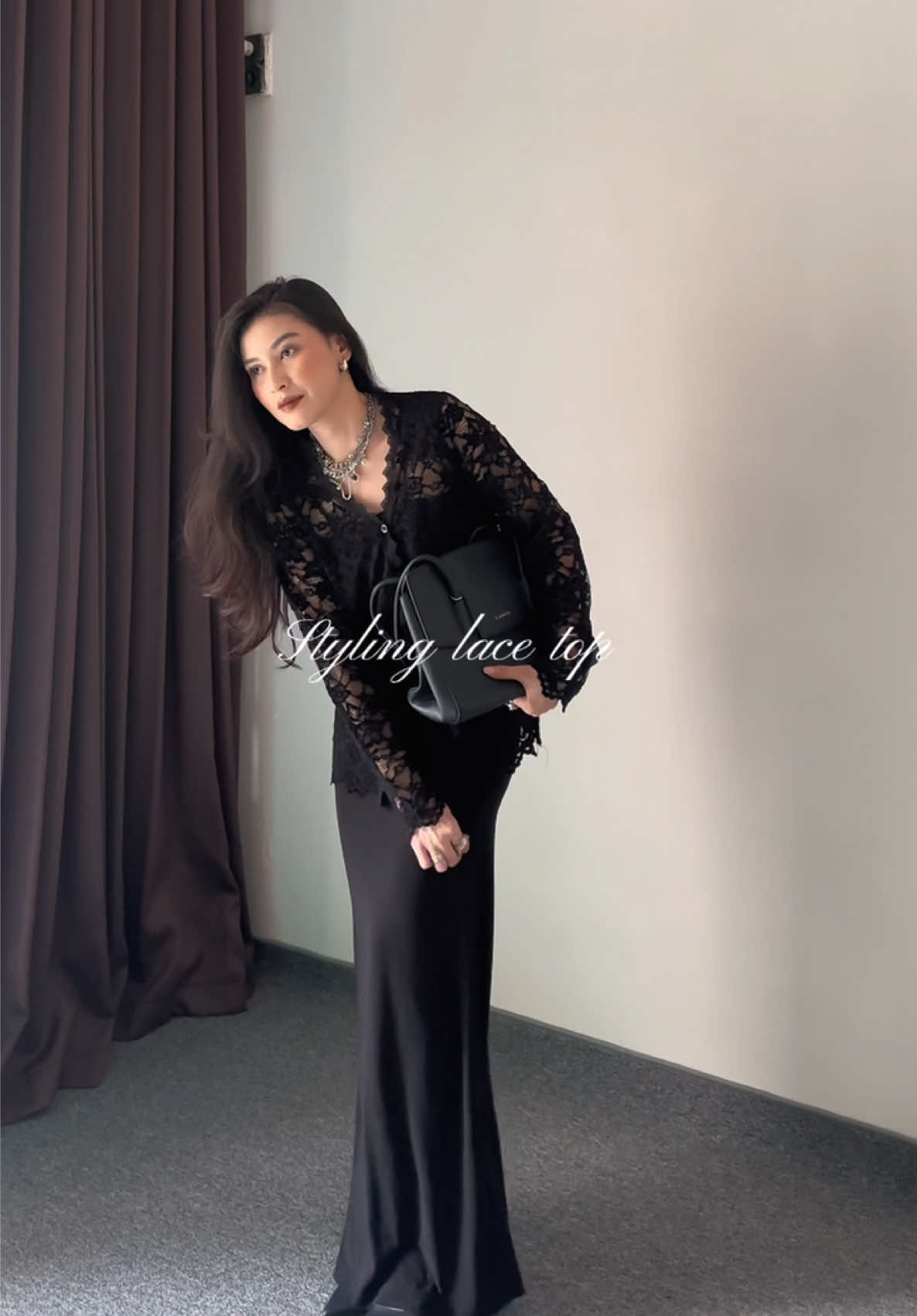 dripping in black elegance 🖤 soft lace, bold energy — effortlessly gorgeous #laceoutfit #blackonblack #elegantstyle #fashionaesthetic #ootdchic 