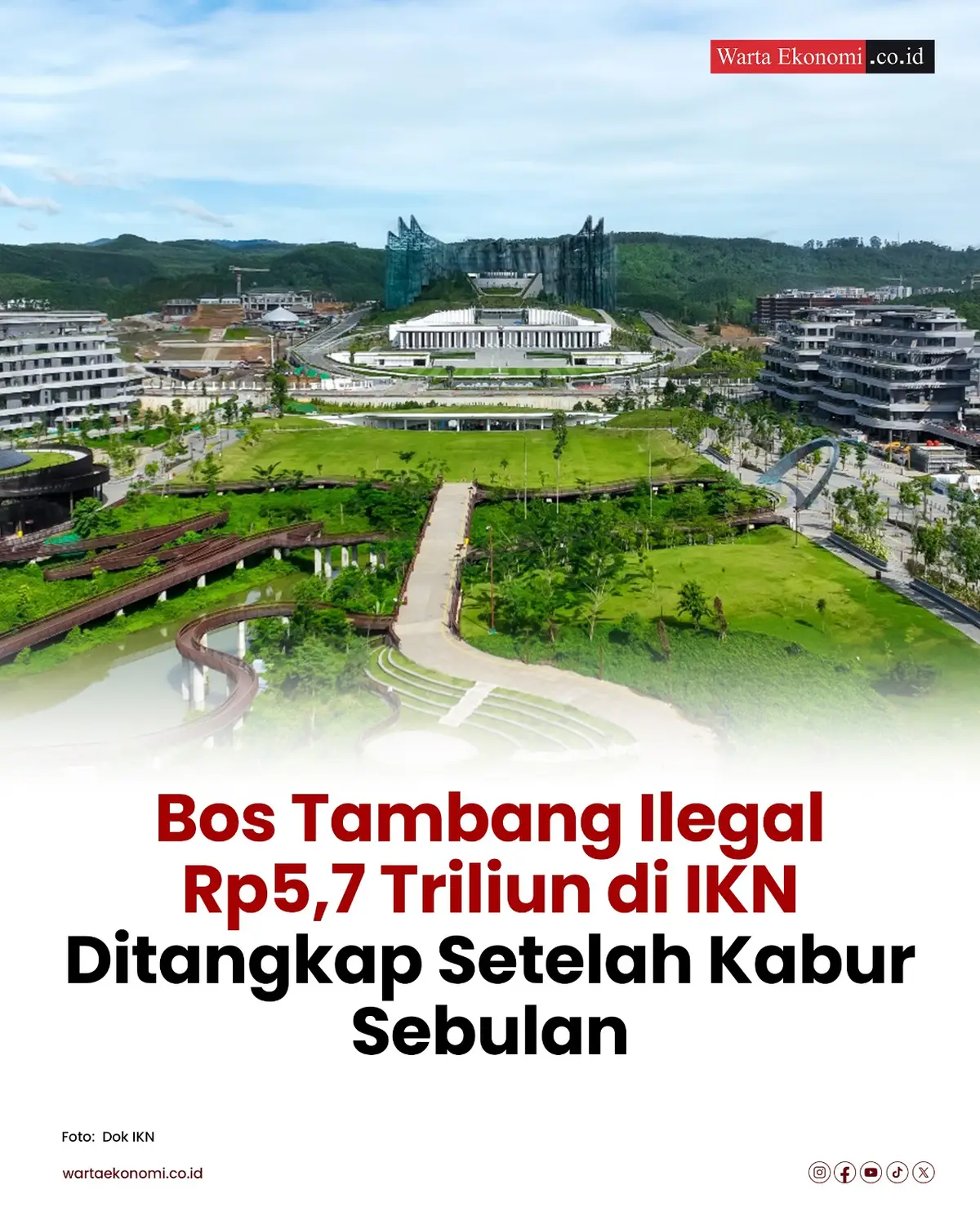 Bareskrim Polri menangkap pelaku utama tambang batu bara ilegal di sekitar kawasan Ibu Kota Negara (IKN) Nusantara. Pelaku berinisial M, bos PT WU, ditangkap di Pekanbaru setelah buron hampir satu bulan. Ia berperan sebagai pemodal dan penjual hasil tambang ilegal yang menggunakan modus “dokumen terbang” — yakni mengelabui pemerintah dengan mengirim hasil tambang menggunakan dokumen perusahaan lain. Praktik ini memungkinkan hasil tambang dijual dengan harga normal sambil meminimalisir pembayaran royalti. Penangkapan M menambah daftar tersangka menjadi empat orang, setelah sebelumnya Bareskrim menetapkan YH dan CH sebagai penjual, serta MH sebagai pembeli. Kerugian negara akibat aktivitas tambang ilegal di kawasan konservasi IKN ditaksir mencapai Rp5,7 triliun sepanjang periode 2016–2025. Kasus ini diungkap dalam forum dialog Perbaikan Tata Kelola Pertambangan di kantor Bisnis Indonesia, Jakarta, Kamis (6/11/2025), dan menjadi sorotan dalam upaya penegakan hukum serta reformasi sektor sumber daya mineral nasional. Naskah dan Desain: Asep Suherman #TambangIlegal #IKNNusantara #BareskrimPolri #DokumenTerbang #KerugianNegara 