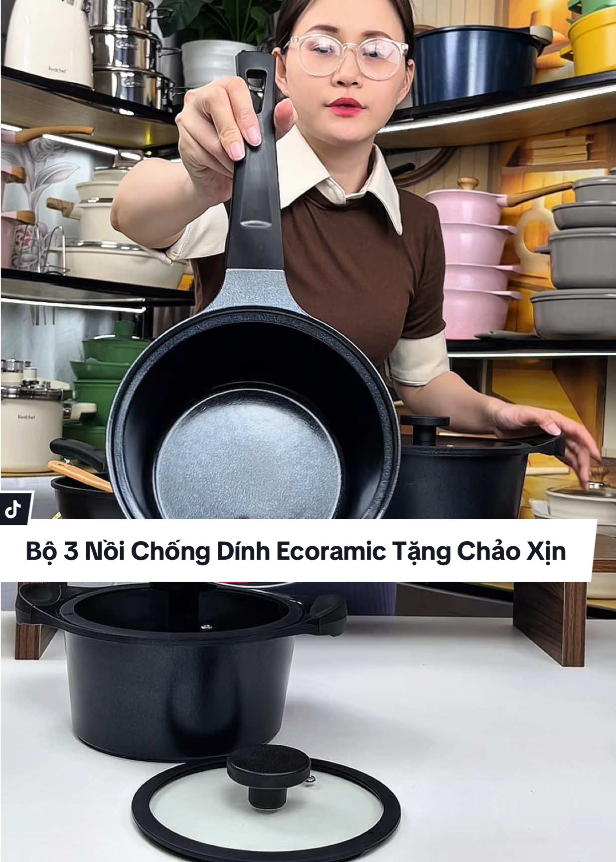 Bộ Nồi Đúc Nguyên Khối Chống Dính Đáy Từ Cao Cấp Phủ 6 Lớp Men Gốm Ceramic Trơn Mướt Thương Hiệu Hàn Quốc Ecoramic #thuplastic #noichongdinh #bonoiduc #bonoibeptu #ecoramic 