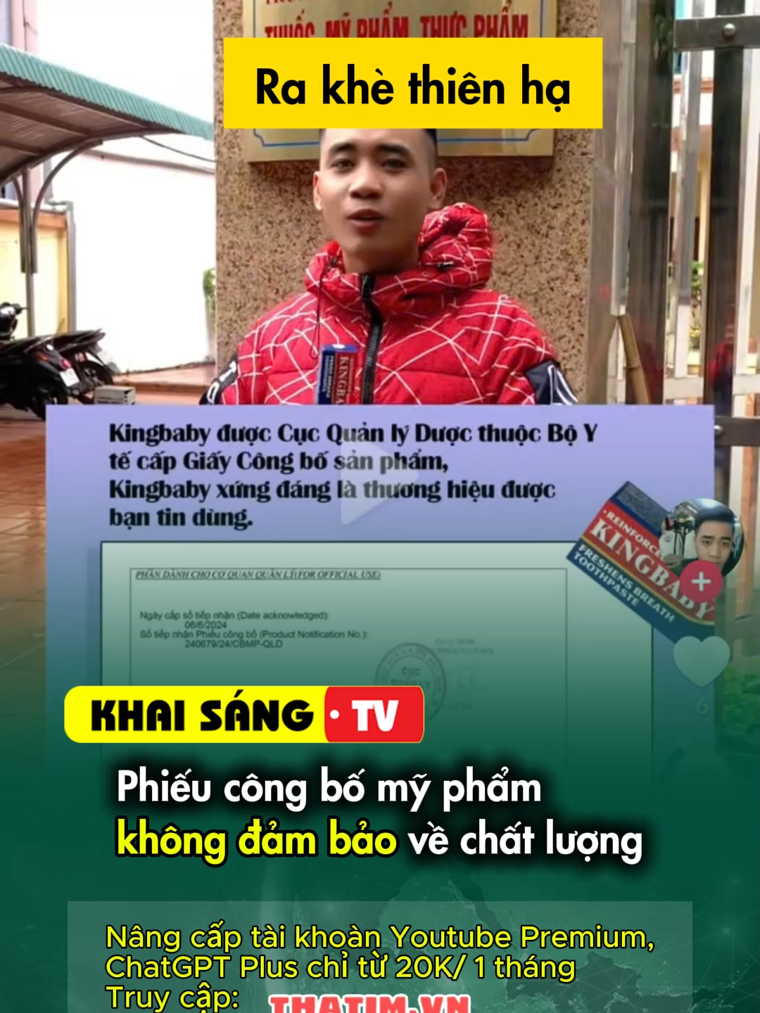 Kem đánh răng KingBaby mang phiếu công bố ra để loè thiên hạ trong khi Phiếu công bố không có giá trị đảm bảo về chất lượng. #chonghanggia  Phiếu công bố không có giá trị chứng nhận tính an toàn, hiệu quả của sản phẩm mà chỉ là giấy phép cho phép lưu hành sản phẩm sau khi đã nộp hồ sơ và được cấp số tiếp nhận.